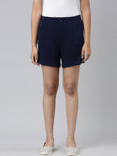 Load image into Gallery viewer, Go Colors Navy Cotton Knit Shorts
