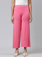 Load image into Gallery viewer, Go Colors Young Pink Viscose Stretch Knit Palazzo

