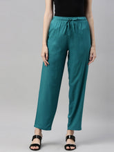 Load image into Gallery viewer, Go Colors Peacock Blue Woven Viscose Casual Pants
