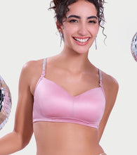 Load image into Gallery viewer, Enamor Curve Enhancing Satin T-Shirt Bra - Padded, Non-Wired, High Coverage - F184 (Cosmetic Pink)
