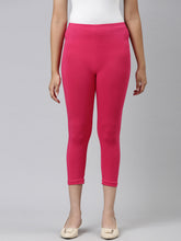Load image into Gallery viewer, Go Colors Young Fuchsia Cotton Stretch  Cropped Leggings
