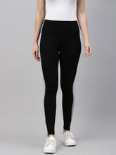 Load image into Gallery viewer, Go Colors Black Cotton Stretch Two Tone Side Stripe Track Pant

