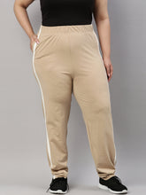 Load image into Gallery viewer, Go Colors Beige Cotton Stretch Side Stripes Track Pant
