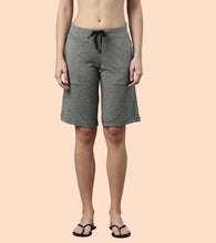 Load image into Gallery viewer, Enamor Mid Rise Knee length Drawstring Closure City Shorts For Women - Slim Fit, Soft and Breathable Cotton - E044 (Mediumgrey Melange)
