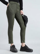 Load image into Gallery viewer, Go Colors Dark Olive Poly Stretch Suede Tregging
