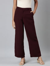 Load image into Gallery viewer, Go Colors Dark Wine Crepe Wide Trouser
