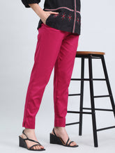 Load image into Gallery viewer, Go Colors Dark Fuchsia Cotton Pencil Pant
