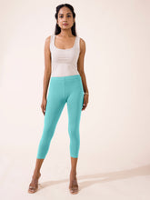 Load image into Gallery viewer, Go Colors Light Mint Cotton Stretch Cropped Leggings
