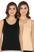Load image into Gallery viewer, Amante Broad Strapped Body Hugging Cotton Tank Top (Pack of 2) - Black-Nude 76802
