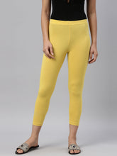 Load image into Gallery viewer, Go Colors Light Lime Cotton Stretch Cropped Leggings
