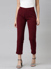 Load image into Gallery viewer, Go Colors Maroon Woven Cotton Stretch Formal Trouser
