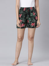Load image into Gallery viewer, Go Colors Black Woven Viscose Printed Lounge Shorts
