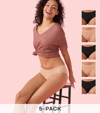 Load image into Gallery viewer, Enamor CR17 Chic Stretch Cotton, All Day Comfort, Mid Waist Hipster Panty for Women - Naturally Breathable, Antimicrobial with Stain release, Inner Elastic, Full Coverage -  Pack of 5 (Jet Black / Nude)
