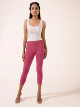 Load image into Gallery viewer, Go Colors Light Wine Cotton Stretch Cropped Leggings
