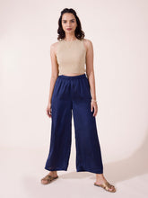 Load image into Gallery viewer, Go Colors Navy Polyester Shiny Palazzo
