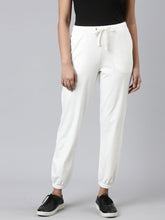Load image into Gallery viewer, Go Colors Cream Cotton Stretch Casual Joggers
