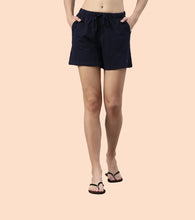 Load image into Gallery viewer, Enamor Drawstring Mid Thigh Length Mid Rise Basic Shorts - Relaxed Fit, Super Soft Cotton - E062 (Navy)

