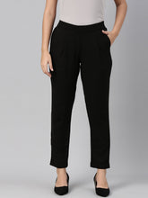 Load image into Gallery viewer, Go Colors Black Woven Cotton Stretch Formal Trouser
