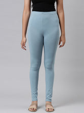 Load image into Gallery viewer, Go Colors Dusty Blue Cotton Stretch  Ankle Length Leggings
