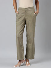 Load image into Gallery viewer, Go Colors Olive Green Cotton Stripes Cargo Pant
