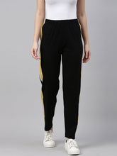 Load image into Gallery viewer, Go Colors Black Cotton Stretch Side Stripes Track Pant
