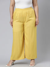 Load image into Gallery viewer, Go Colors Light Mustard Woven Viscose Basic Palazzo
