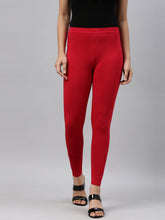 Load image into Gallery viewer, Go Colors Dark Red Cotton Stretch Ankle Length Leggings
