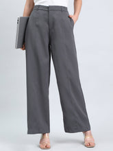 Load image into Gallery viewer, Go Colors Silver Grey Chocolate Crepe Wide Trouser
