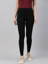 Load image into Gallery viewer, Go Colors Black Cotton Stretch Side Stripes Active Leggings
