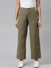 Load image into Gallery viewer, Go Colors Olive Green Cotton Stripes Cargo Pant
