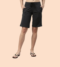 Load image into Gallery viewer, Enamor Mid Rise Knee length Drawstring Closure City Shorts For Women - Slim Fit, Soft and Breathable Cotton - E044 (Charcoalmelange)
