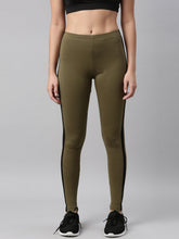 Load image into Gallery viewer, Go Colors Olive Green Cotton Stretch Two Tone Side Stripe Track Pant

