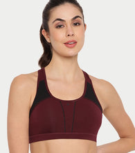 Load image into Gallery viewer, Enamor Medium Impact, Side Panel Shaping, Racer Back Women's Cotton Sports Bra - Padding with Removable Cups, Wirefree, High Coverage - SB08 (Grapewine)
