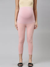 Load image into Gallery viewer, Go Colors Baby Pink Cotton Stretch Maternity Cropped Legging
