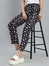 Load image into Gallery viewer, Go Colors Black Woven Viscose Printed Lounge Pants

