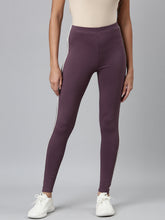 Load image into Gallery viewer, Go Colors Purple Cotton Stretch Side Stripes Active Leggings
