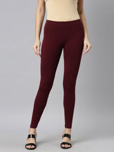 Load image into Gallery viewer, Go Colors Bright Maroon Cotton Stretch Ankle Length Leggings
