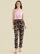 Load image into Gallery viewer, Go Colors Black Cotton Knit Printed Lounge Pants
