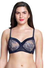 Load image into Gallery viewer, Amante Satin Touch Padded Non-Wired Lace Bra - Evening Blue 87901

