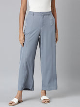 Load image into Gallery viewer, Go Colors Dusty Blue Crepe Wide Trouser
