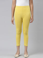 Load image into Gallery viewer, Go Colors Light Lime Cotton Stretch  Cropped Leggings
