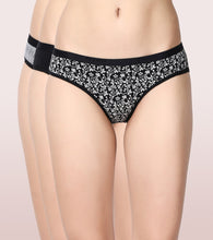 Load image into Gallery viewer, Enamor CR01-The Branded Stretch C Bikini Panty| Antimicrobial And Stain Release Finish| Cotton Spandex- Pack of 3 (Multicolor print)
