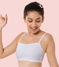 Load image into Gallery viewer, Enamor Innovations Antimicrobial, Cami Neck , Front Double Layer Women's Cotton Beginner's Bra - Pop-On Style, Non Padded, Wirefree, High Coverage - BB02 (White)

