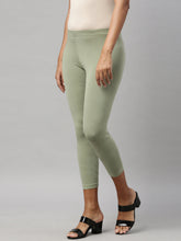 Load image into Gallery viewer, Go Colors Dusty Green Cotton Stretch Cropped Leggings
