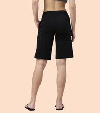 Load image into Gallery viewer, Enamor Mid Rise Knee length Drawstring Closure City Shorts For Women - Slim Fit, Soft and Breathable Cotton - E044 (Jet Black)
