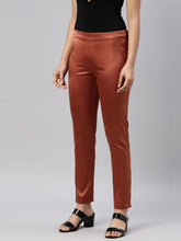 Load image into Gallery viewer, Go Colors Rust Polyester Shiny Pants

