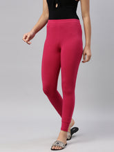 Load image into Gallery viewer, Go Colors Fuchsia Cotton Stretch Ankle Length Leggings
