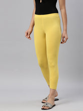 Load image into Gallery viewer, Go Colors Light Lime Cotton Stretch Cropped Leggings
