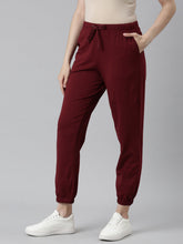 Load image into Gallery viewer, Go Colors Maroon Cotton Stretch Casual Joggers
