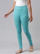 Load image into Gallery viewer, Go Colors Dark Mint Cotton Stretch  Ankle Length Leggings
